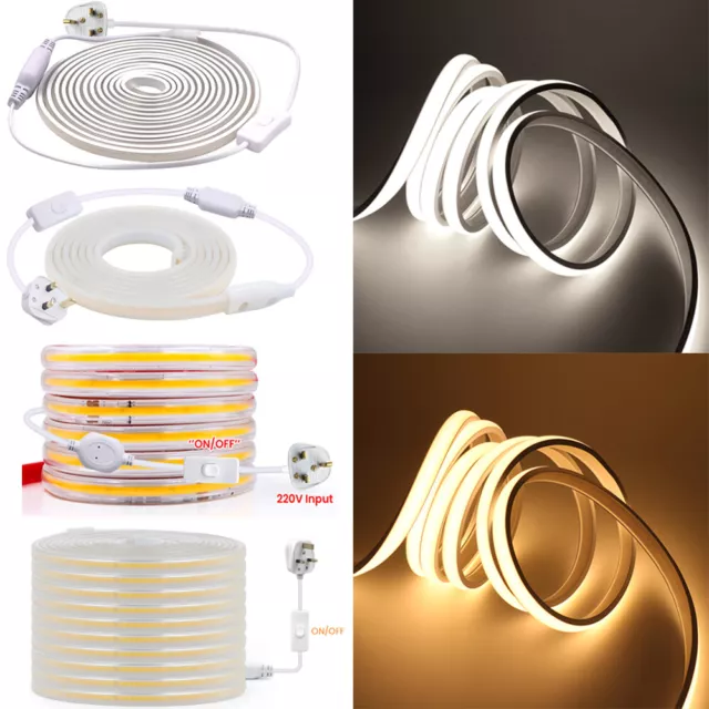 High Density 220V Neon COB LED Strip Light Flexible Tape Rope Lighting Cabinet