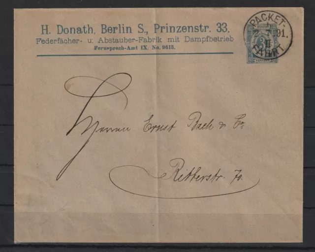 Privatpost Stadtpost Firmen-Ganzsache Donath Berlin Dampfbetrieb, 1891 #1092446