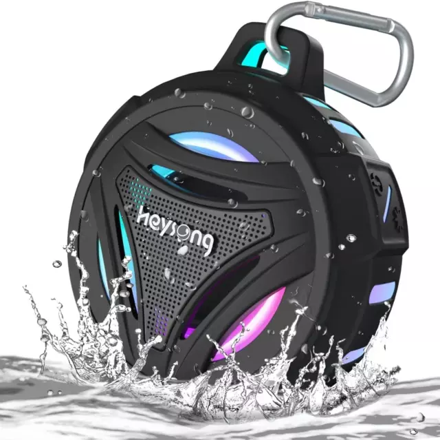 HEYSONG Shower Speaker, Waterpoof Portable Bluetooth Speakers Wireless with LED