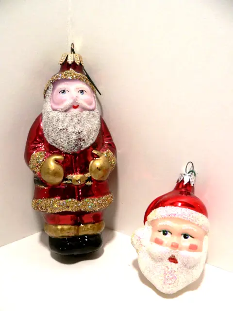 Vintage Krebs Germany Blown Glass Santa Claus Christmas Tree Ornament and Santa.