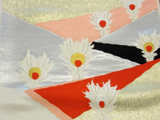 Embroidered Feathers Obi Fabric Made in Japan 100% Silk 42" Length #307A