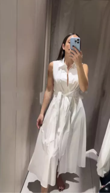 ZARA ZW COLLECTION Knotted Poplin Shirt Dress White Ss24 Sizes Xs Xxl 2766 924 47.99 PicClick UK