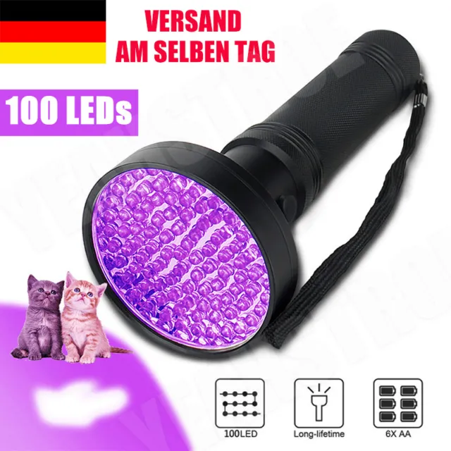 UV Lampe 100 LED Taschenlampe 395nm Scorpion Bernstein Schwarzlicht Handlampe DE