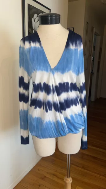 INC international concepts wrap front Blue White Navy tie dye top Large