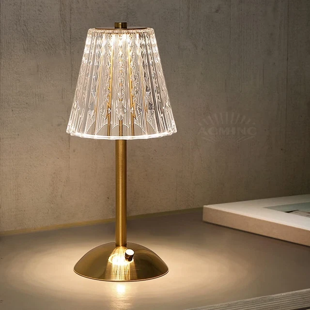 Lampada da Tavolo Effetto Cristallo Senza Fili Ricaricabile USB Ristorante Pub