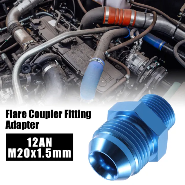 Car Blue 12AN Male to M20x1.5 Male Flare Union Coupler Fuel Oil Hose Adapter