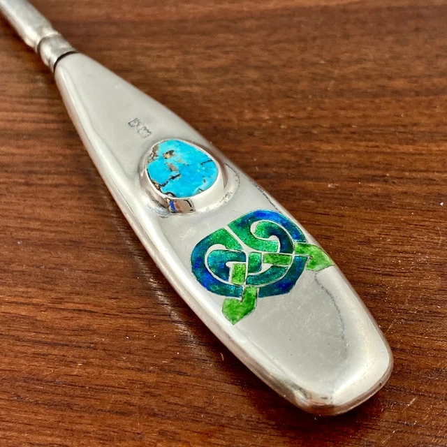 Liberty Cymric Sterling Silver Handled Buttonhook Mop & Turquoise Archibald Knox
