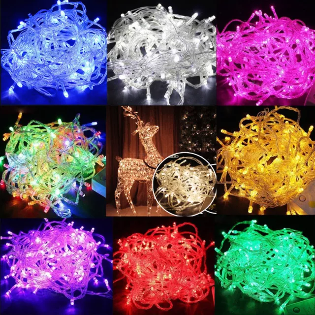 led fairy lights plug in string christmas tree party multi colored xmas rgb wire