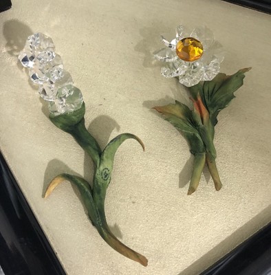 Alberello Fiore E Foglia Con Calle Cristallo E Capodimonte Glitter Argento 