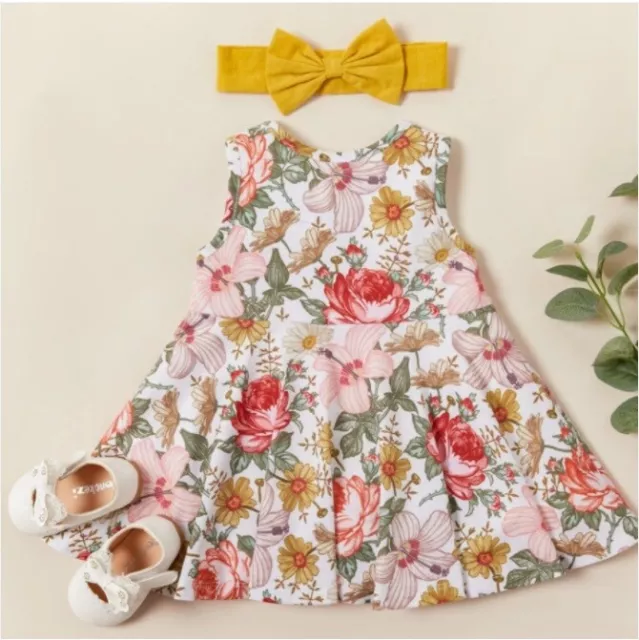 baby girls dress floral baby dress and yellow headband set 2