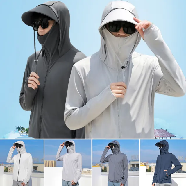 Upf 50+ T-shirt uomo protezione solare maniche lunghe e felpa con cappuccio per outdoor #N
