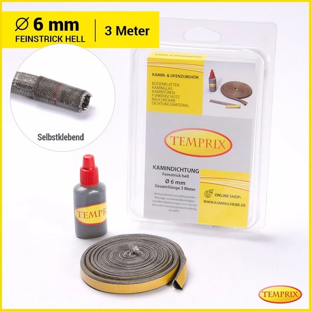 Temprix Cheminée & Four Joint Réfractaire Cordon D'Étanchéité Ø 6mm Rond Creux