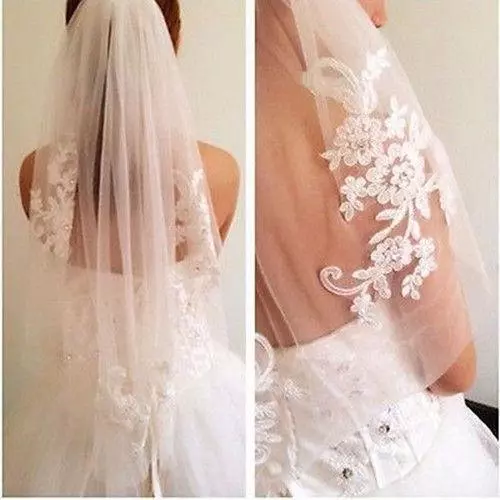 New Lace short Wedding Veil 1T Ivory / whiteTulle Elbow Bridal veil +Comb