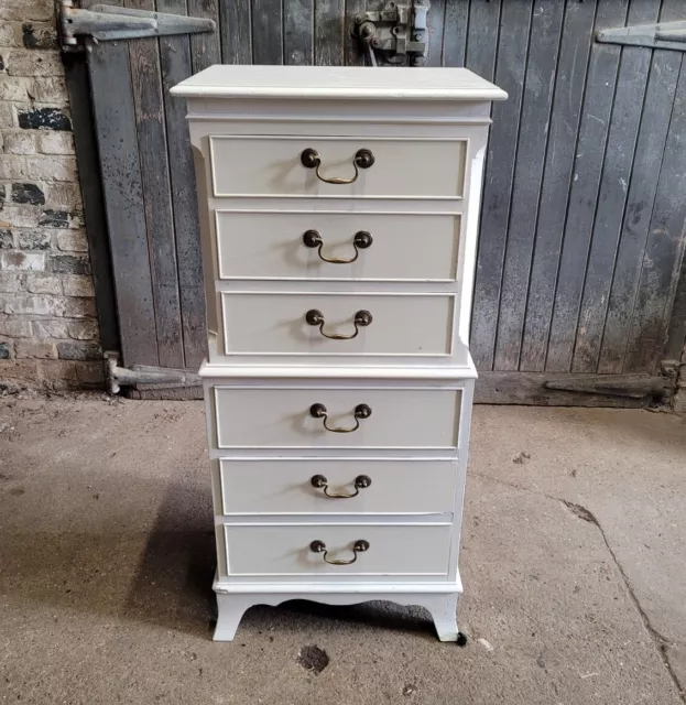 Antique White Painted Tallboy Chest Of Drawers