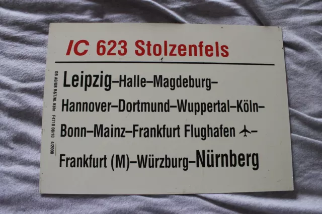 Zuglaufschild IC 623 Stolzenfels Leipzig-Magdeburg-Wuppertal-Würzburg-Nürnberg