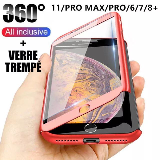 Coque 360 pour iPhone 12 XS Max XR 11 Pro 6s 7 8 Plus Protection Antichoc +Verre