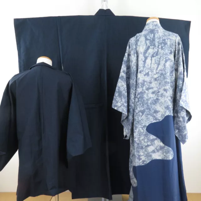 Men's Kimono Ansemble Silk Haori and Juban set Navy 57.5inch