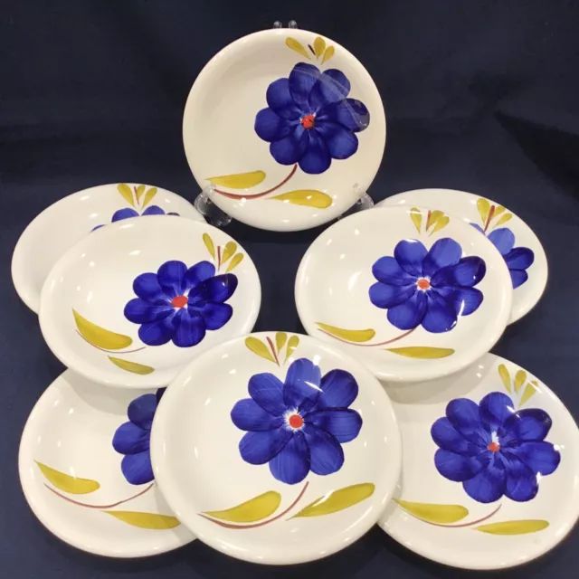 8 Maxam La Primula Daisy Floral Blue Pasta Salad Luncheon Plate Italy 9 3/4” set