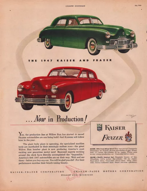 1947 Kaiser and Frazer Now in Production! Auto Car Vintage Print Ad L62