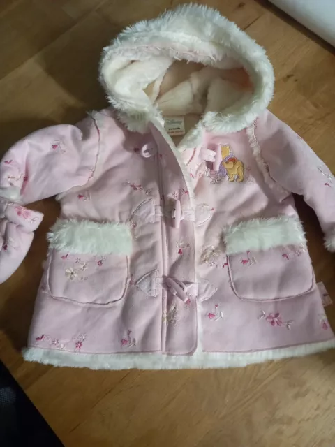 Baby Girl Winter Coat With Mittens Pink Disney 6-9 Months Winnie The Pooh