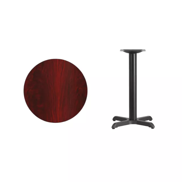24" Round Mahogany Laminate Table Top With Base - Table Height Restaurant Table