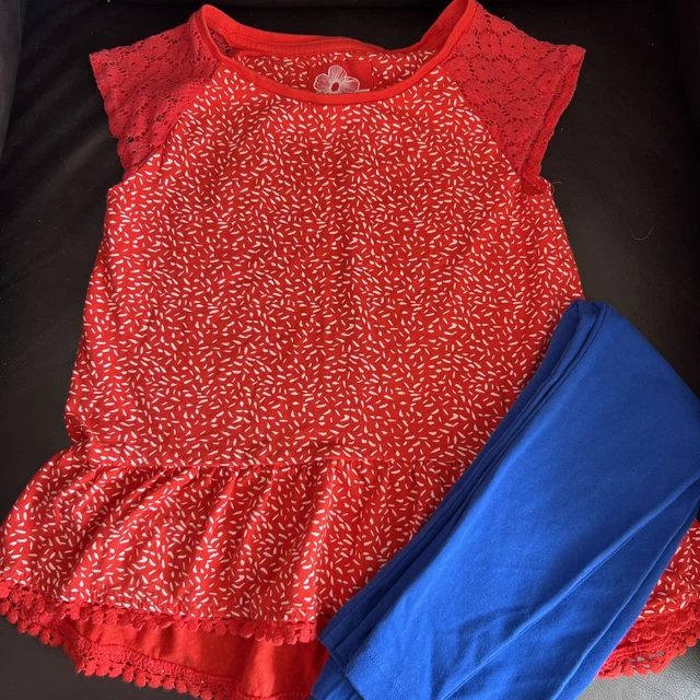 Set outfit bambina rosso blu età 5 anni t-shirt leggings top tu a maniche lunghe