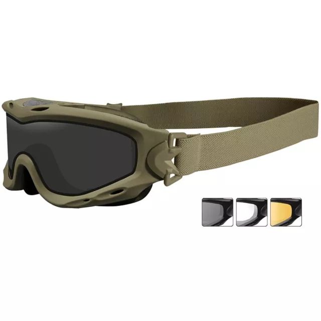 Wiley X Spear Goggles 3 Ballistic Lenses Tactical Airsoft Swat Eyewear Tan Frame