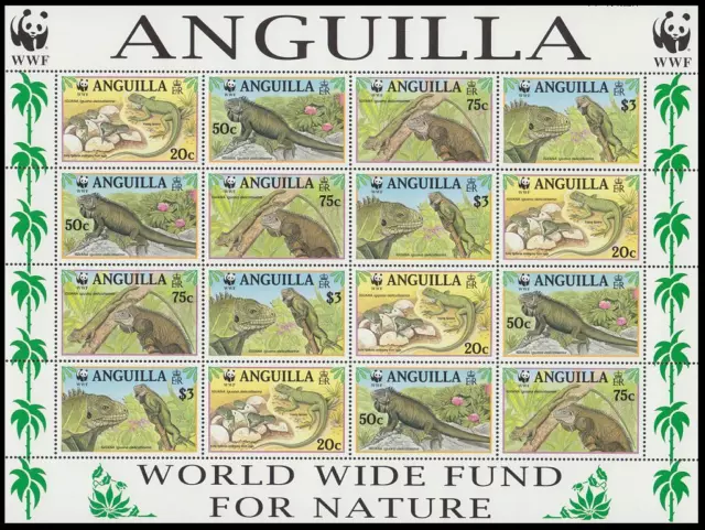 Anguilla WWF West Indian Iguana Sheetlet of 4 sets 1997 MNH SG#1004-1007