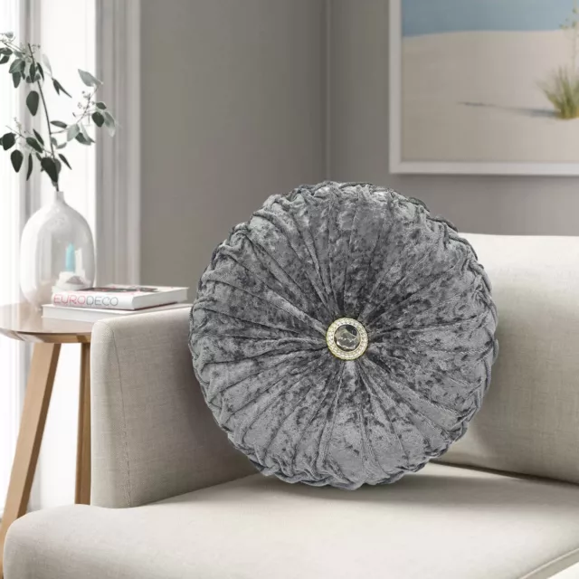Crushed Velvet Round Cushion Filled Small & Large Stitched with Diamond