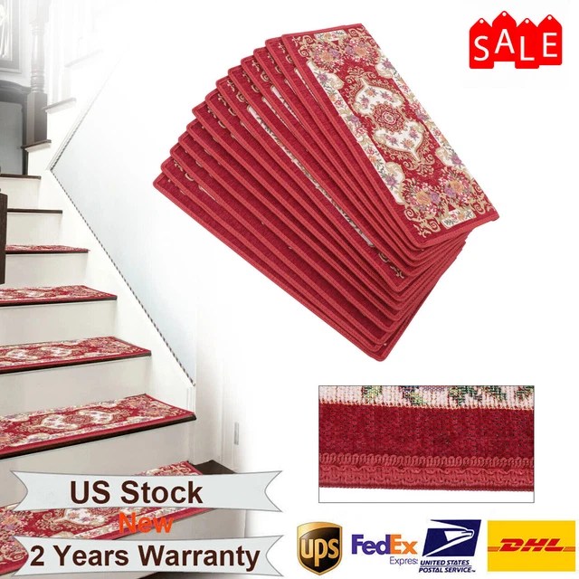 26*65cm 13 Pieces Non-Slip Washable Stair Treads Carpet Step Mats with Silicone