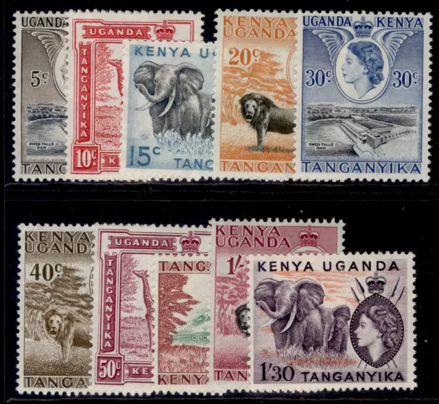 KENYA UGANDA TANGANYIKA QEII SG167-176, 1954-59 short set, LH MINT. Cat £41.