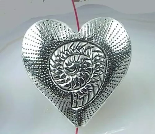 1 Antique Silver Pewter Heart Focal Bead 30mm 3