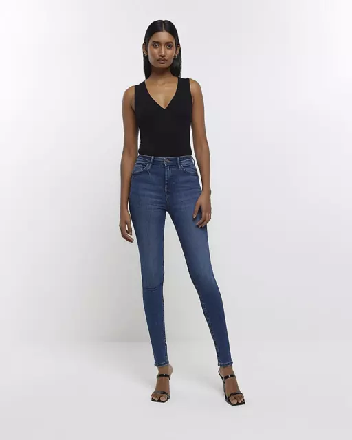 River Island Womens Blue Cotton blend Skinny Jeans 6 R