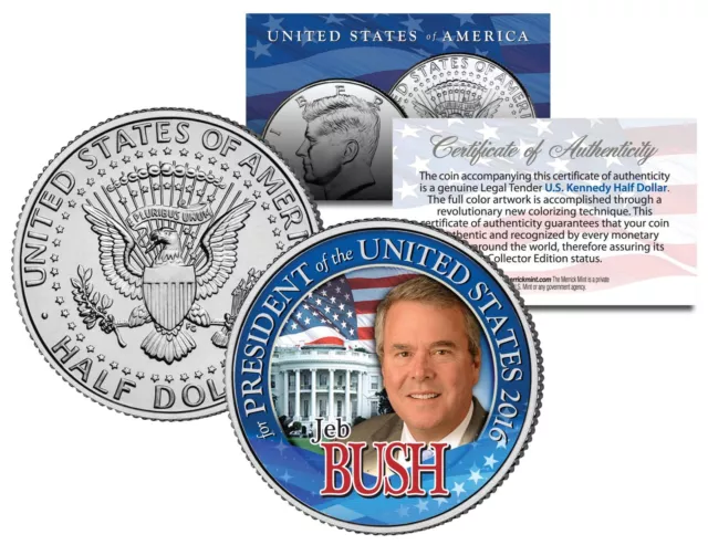 JEB BUSH FOR PRESIDENT Campaign 2016 Colorized JFK Half Dollar Coin WHITE HOUSE