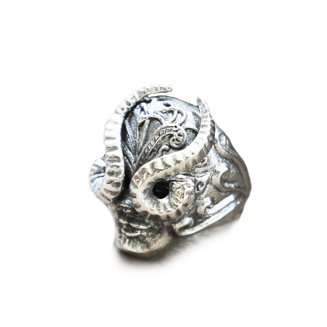 Masquerade Mask Goat horn ring sterling silver Biker viking gothic skull boho