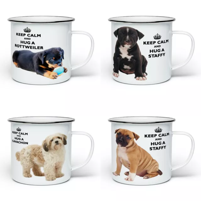 Keep Calm And Hug A...(pet/Animal) Enamel Tin Novelty Gift Mug - White