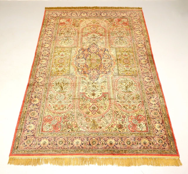 Late 20th Century Fine Hand-Knotted Silk Oriental 5 x 9 Area Rug Late 20th Century Fine Hand-Knotted Silk Oriental 5 x 9 Area Rug