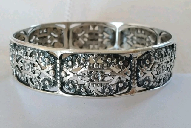 Bracelet Jonc Ancien En Argent Massif 925 - Style Ethnique Berbère / Moyen-Orient - Occasion