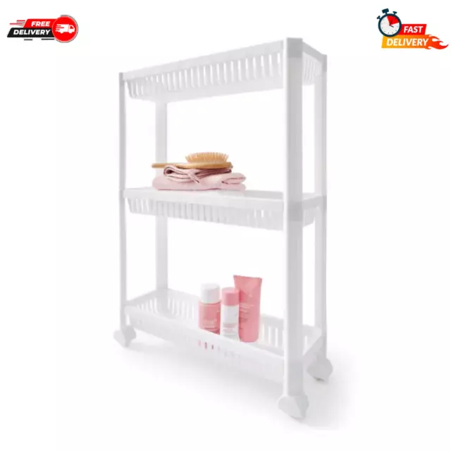 3 Tier Trolley on Wheels Kitchen Storage Cart Slim Bathroom Laundry Storage Rack