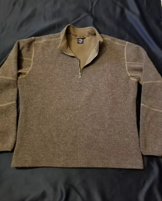 KUHL Thor Men's XXL Sweater Wool Blend 1/4 Zip Pullover Brown 2XL Thermo Kore