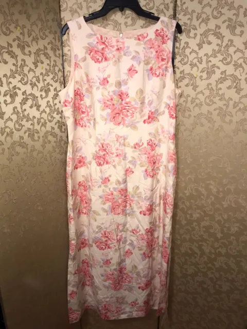 Laura Ashley Pink Multi-Color Roses Floral Print Sleeveless Maxi Dress Size 14