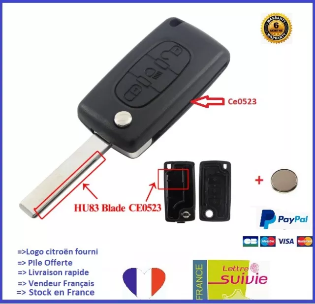 Coque Clé Plip boitier3 Boutons (phare) Citroën C4 C5 C6 C4 Picasso, RÉF:CE0523