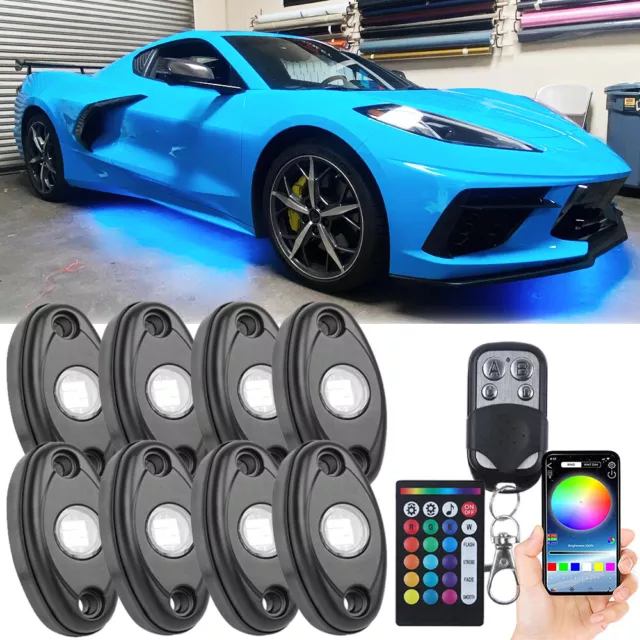 8x Blue LED Rock Light Underglow Foot Wheel Lights For Chevrolet Corvette C8 Z06