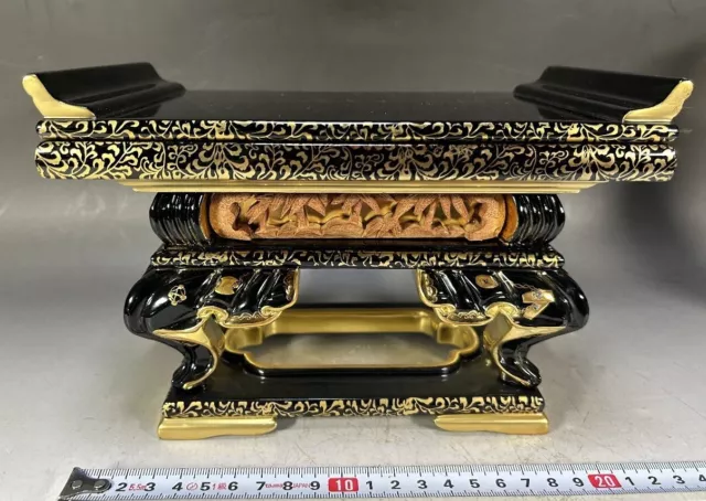 Buddhist Temple 613 Japanese Altar Vtg Kyozukue Gold Wood Table Stand Tray Japan