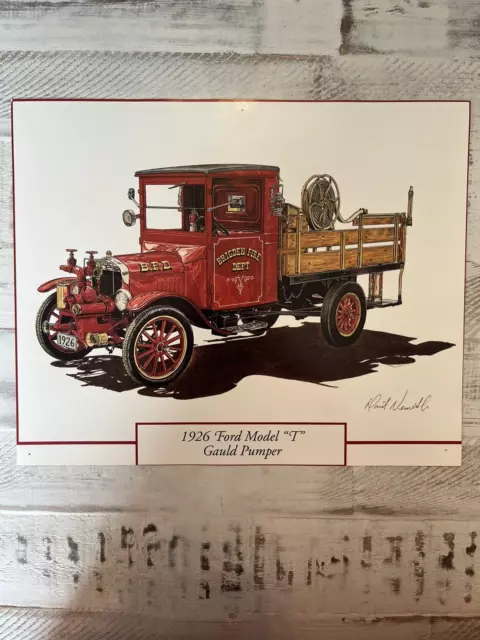 1926 Ford Model T Gauld Pumper Fire Truck Pumper Art Print Calendar Ad 12"x9.5"