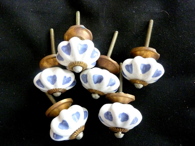 6 Boutons Porcelaine - anciens - Artisanal Poignées Porte Tiroir Placard Armoire