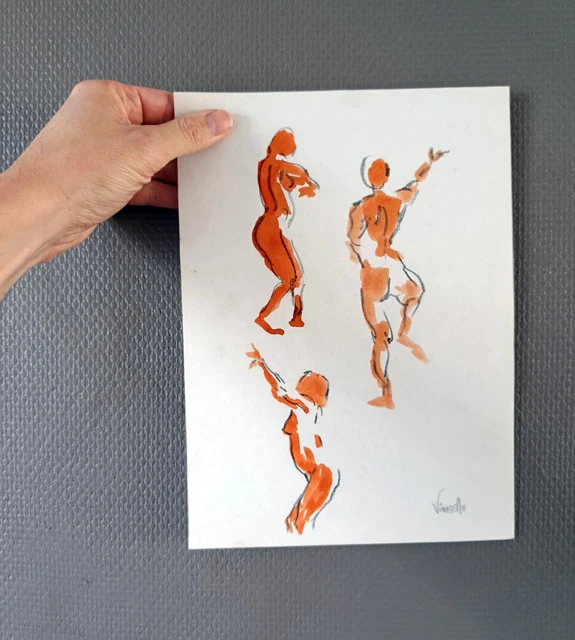 Dessin Original Art Déco - Esquisses De Femme Nu à La Sanguine - Années 1920-1930