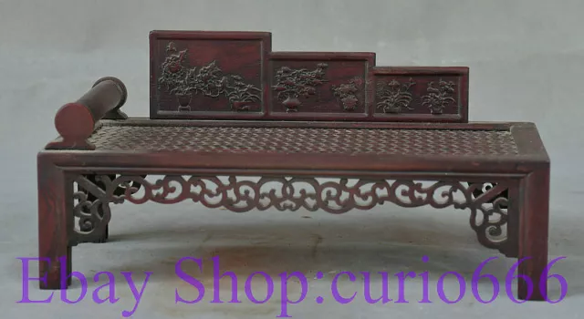 9" Rare Old Antique China Huanghuali Wood Hand-carved Palace Bed Statue