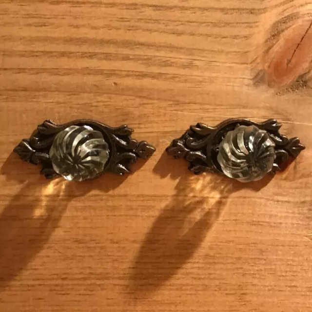 Antique Cast Iron Drawer Pull Elegant glass Cabinet Door Kitchen Knob Lot of 2