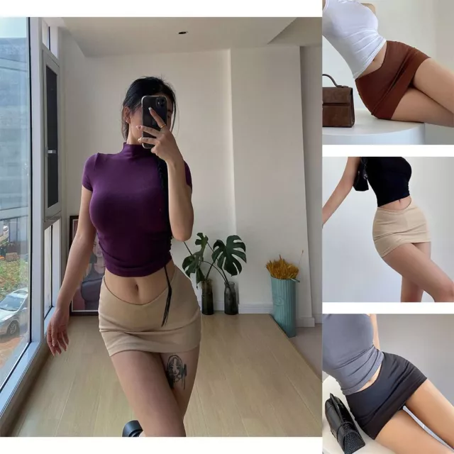 Solid Women's Mini Skirt High Waist Package Hip Skirts  Ladies